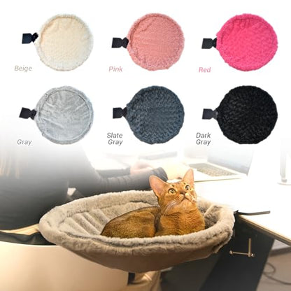 Round Cat Bed for Desk, Sturdy Elevated Pet Hammock for Small Cats, All-Season Breathable Workspace Cat Seat, Space-Saving Desk Mounted Hanging Cat Hammock, Washable Cushion, Grey - color: Rose Velvet-Slate Gray