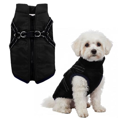 Dog Winter Coat with Harness Winter Jacket for Small Dogs Cold Weather Coats Warm Pet Vest Waterproof Snowsuit (Black, Medium) - color: Black, size: Medium