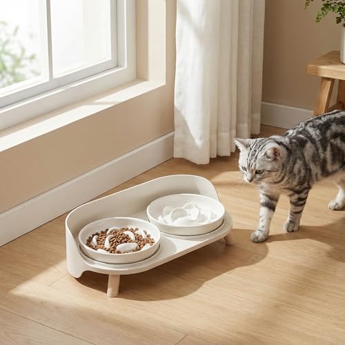 Raised Dog Feeder Bowl Stand - Elevated Dining Table for Small and Medium Dogs and Cats - Fits Food and Water Dish up to 6" Diameter - Grey (Bowls Not Included) - color: Grey, size: Medium