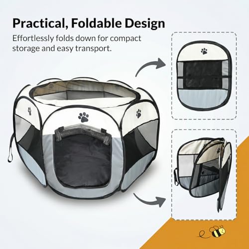 Bee Neat Large Foldable Pet Playpen for Medium Dogs & Cats – Portable Indoor & Outdoor Pet Pen 44 x 24, Lightweight Exercise Playpen for Puppies, Kittens & Medium Pets - style: Large