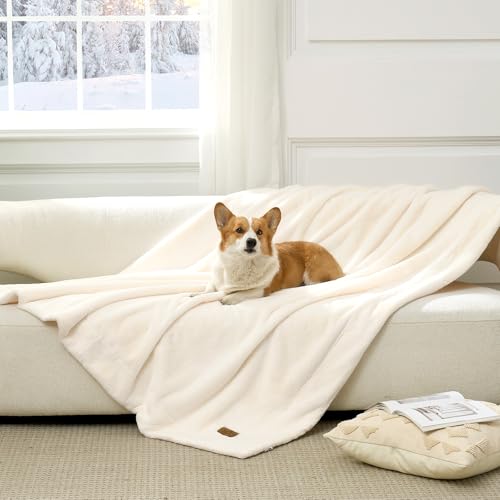 COZY KISS Waterproof Pet Blanket, Ultra Soft Luxury Faux Fur Throw Blanket for Couch, Cozy Warm Plush Blanket for Sofa Bedroom Living Room, Liquid Pee Proof for Large Dog or Cat, 40x60 inch, Cream - color: Cream, size: M (40"x60")