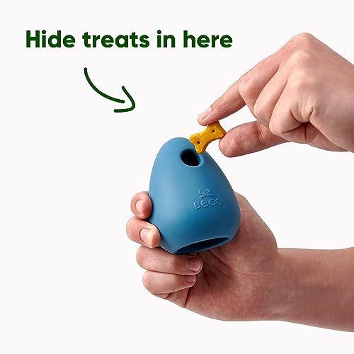 Beco Natural Rubber Bouncy, Chewy & Fillable Boredom Buster Dog Toy, Rolls & Wobbles Stuff with Multiple Fillable Holes, Blue (Pack of 2) - size: Pebble (Pack of 2)