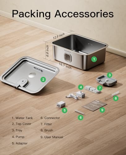 4Gal/15L Dog Water Fountain for Large Dogs, Stainless Steel Large Pet Drinking Fountain, Automatic Dog Water Bowl Dispenser with Deeper & Wider Drinking Area, Multi-Filtration, Ultra-Quiet