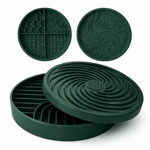 4-in-1 Slow Feeder Dog Bowl and Lick Mat Set, 1 Base and 3 Interchangeable Textured Lids, Suction Base, BPA-Free Silicone, Dishwasher Safe