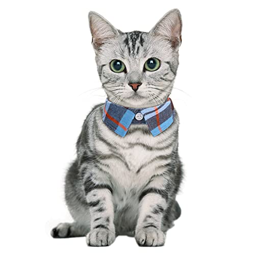 Faleela 2 Pack/Set Cat Collar with Cute Bow Tie and Bell,Breakaway Plaid Shirt Collar for Kitty Adjustable Safety - color: 2023new-Blue