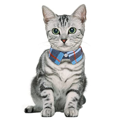 Faleela 2 Pack/Set Cat Collar with Cute Bow Tie and Bell,Breakaway Plaid Shirt Collar for Kitty Adjustable Safety - color: 2023new-Blue