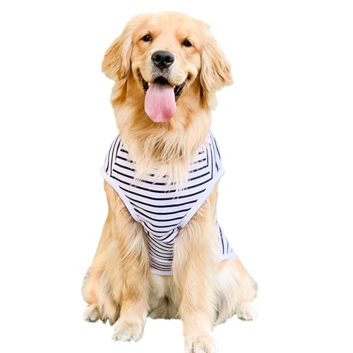 Summer Dog Shirt for Medium Dog Girl Boy Cotton Striped Dog T-Shirt White Basic Tank Top Sleeveless Doggy Vest Cooling Pet Clothes for Dogs (White, 4XL (33-44 lbs)) - color: White, size: 4XL (33-44 lbs)