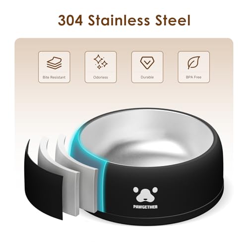 PAWGETHER® Stainless Steel Dog Bowls, Dog Food and Water Bowl Non-Slip Easy to Clean Dishwasher Safe for Puppy Small Medium Dogs Cats Black 34oz - color: Black (34oz)