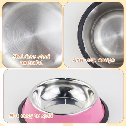 Cute Stainless Steel Dog Bowl, Practical Non-Slip Pet Food Water Bowl for Cats and Small Dogs, Portable Kitten Snack Feeding Bowls with Removable Rubber Base for Travel, Daily Use (Pink) - color: Pink