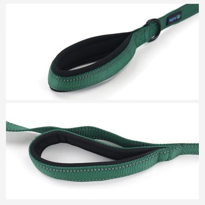 Wagtime Club Double Handle Dog Leash, 6ft Long Heavy Duty Dog Leash with Paded Traffic Handles for Extral Control and Training, Dual Handles Leads, Large Medium Small Dogs (Reflective Hunter Green) - color: Reflective Hunter Green