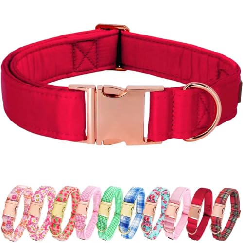 Tunkoo Super Soft Dog Collar with Red Silk - for Christmas/Holidays/Weddings, Luxury Rose Gold Buckle, Small Medium Large Adjustable Sizes, S - color: F - Red, size: Small