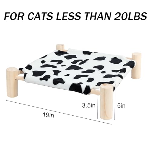 Cat and Dog Hammock Bed for Small Dogs, Brethable Wooden Cat Pet Rabbit Elevated Bed Cots Furniture for All Seasons Fleece Cow Print - color: Fleece Cow Print
