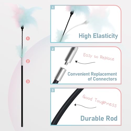 Cat Feather Wand Toy - Cat Teaser Toy Wand with 4 Flexible Feather Teaser Refills, Interactive Cute Tassel Cat Toys for Indoor Cats Kittens - color: Plants