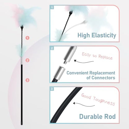 Cat Feather Wand Toy - Cat Teaser Toy Wand with 4 Flexible Feather Teaser Refills, Interactive Cute Tassel Cat Toys for Indoor Cats Kittens - color: Plants