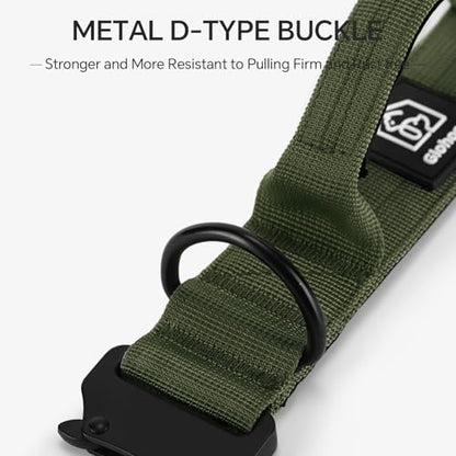 Tactical Thick Dog Collar, Adjustable Training Nylon Dog Collar, Heavy Duty Metal Buckle & Control Handle for Small Medium Large Dogs (L, Green) - color: Green, size: L
