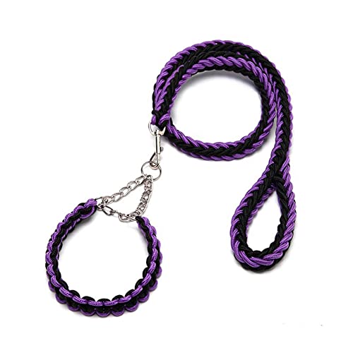Love Dream Dog Collar and Leash Set, Heavy Duty Nylon Braided Rope Strong 4 FT Dog Leash and Martingale Training Collar for Small Medium Large Dogs Training and Walking (Black & Purple) - color: Black & Purple, size: Medium (Thick 1.5cm)