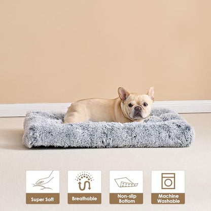 EHEYCIGA Fluffy Dog Crate Bed for Medium Dogs, Plush Faux Fur Crate Pad, Calming Anti Anxiety Medium Dog Bed, Washable Soft Warm Crate Mat with Non-Slip Bottom - color: Grey, size: 29.5 x 20