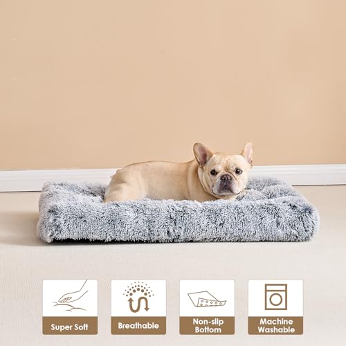 EHEYCIGA Fluffy Dog Crate Bed for Medium Dogs, Plush Faux Fur Crate Pad, Calming Anti Anxiety Medium Dog Bed, Washable Soft Warm Crate Mat with Non-Slip Bottom - color: Grey, size: 29.5 x 20
