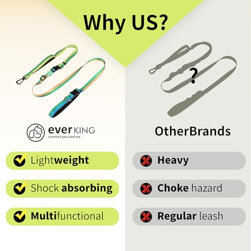 ‌EVERKING 6ft Hands-Free Dog Leash - 6-in-1 Adjustable with 360° Rotating Buckle, Night Reflective & Shock Absorbing for Large/Small Dogs (Up to 120lbs) (Green) - color: Green