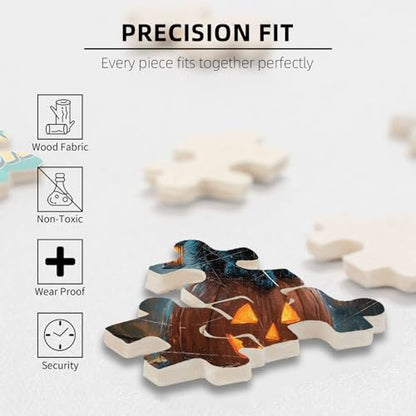 500 Pieces Jigsaw Puzzles for Adults, Hello Darkness My Old Friend Black Cat Halloween Art Puzzle, Stress Relief Logical Thinking Brain Teaser Puzzle 20.4x15 Inch - color: Wooden Puzzle12, size: 500 Piece pcs
