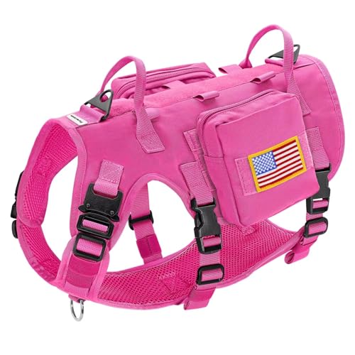 Dog Harness Medium Sized,Tactical Dog Harness with Handle,No Pull Military Style Service Dog Vest with Pockets Adjustable for Medium Large Dogs,Hot Pink,Chest 22-35" - color: Hot Pink, size: M:Chest 22-35",Fit 30-80lbs