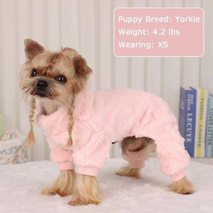 Dog Sweater Fleece Turtleneck Winter Dog Clothes for Small Dogs Girls Boy, Warm Fleece Puppy Pajamas Onesies, Pet Clothes Puppy Sweater Pjs, Doggy Jumpsuits Doggie Outfit, Pink, M - color: Pink, size: Medium (Chest 17in )