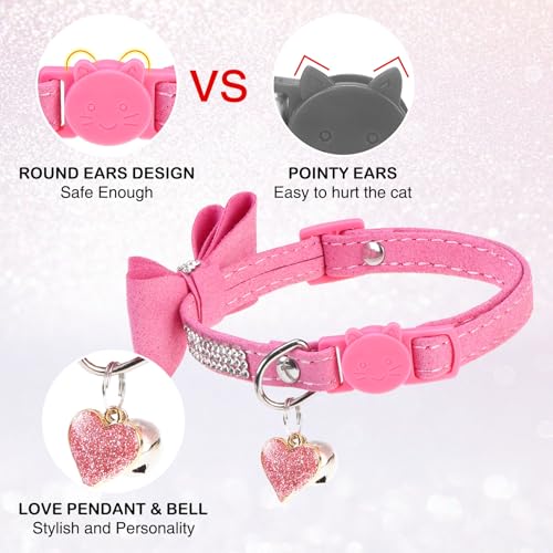 Rhinestone Cat Collar with Bow, Breakaway Elegant Female Diamond Cat Collars with Bell, Pink Leather Sparkly Bowtie Pet Collar for Girl Boy Small Kitten Puppy with Safety Buckle, 8-12" - color: Butterfly Pink, size: 8"-12" Cats / Mini Dogs