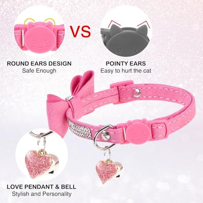 Rhinestone Cat Collar with Bow, Breakaway Elegant Female Diamond Cat Collars with Bell, Pink Leather Sparkly Bowtie Pet Collar for Girl Boy Small Kitten Puppy with Safety Buckle, 8-12" - color: Butterfly Pink, size: 8"-12" Cats / Mini Dogs