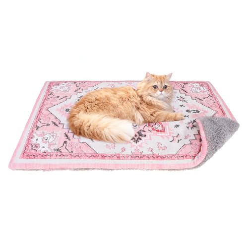 PUPTECK Reversible Cat Dog Bed Indoor Outdoor for Small Pets, Soft Warm Cat Bed Mat Washable Crate Pad Plush Blanket Cushion for Kennel Cage, Pink, 22"x13" - color: Pink, size: 22"x13"
