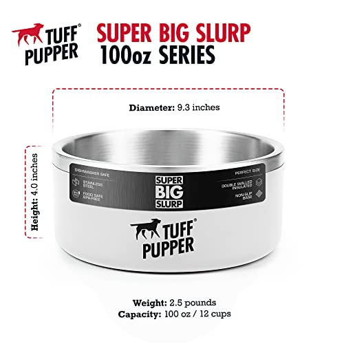 Tuff Pupper 100 oz Heavy Duty Insulated Stainless Steel Dog Bowl for Large Dogs, Non-Slip Base, Dishwasher Safe - color: Snow White, size: 100oz