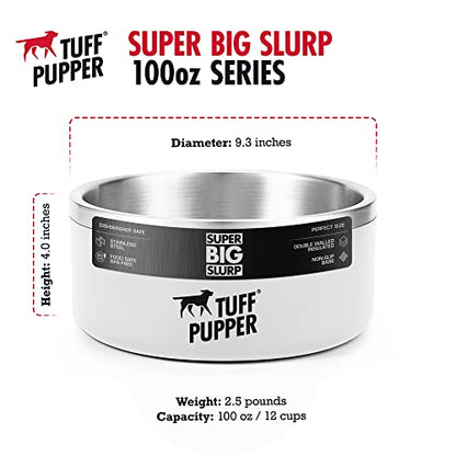 Tuff Pupper 100 oz Heavy Duty Insulated Stainless Steel Dog Bowl for Large Dogs, Non-Slip Base, Dishwasher Safe - color: Snow White, size: 100oz