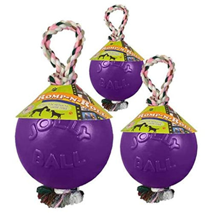 Jolly Pets Romp-n-Roll Rope and Ball Dog Toy, 6 Inches/Medium, Purple - color: Purple, size: Medium (6 in)