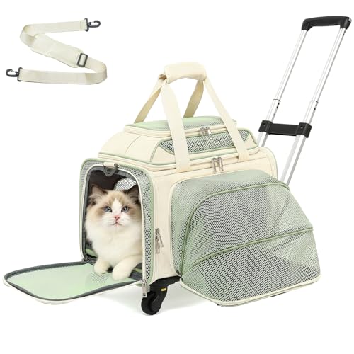 Cozy Cruiser Pet Carrier with Wheels,TSA Airline Approved, Expandable Space, Soft-Sided & Collapsible Design,Rolling Travel Bag with Telescopic Handle for Small Dogs and Cats - color: Green