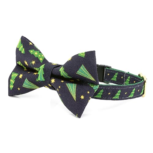 Ultra Joys Cat Collar - Breakaway with Bells, Bowtie & Christmas Tree Pattern - Small Kitten & Cat Collar - color: Christmas Tree-Bowtie Collar, size: Small
