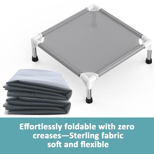 Elevated Dog Bed with Teslin Cooling Fabric - Lightweight Dog Cot for Small Dogs, Waterproof & Washable Breathable Mesh, Raised Pet Bed for Indoor Outdoor Use, Anti-Slip, Easy Clean - size: S-Gray