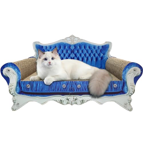 Luxury Cardboard Cat Scratcher Sofa Bed, Couch Shaped Cat Scratching Board, Scratch Lounge with Catnip, Scratcher for Indoor Cats Kittens Kitties - color: Blue Crown