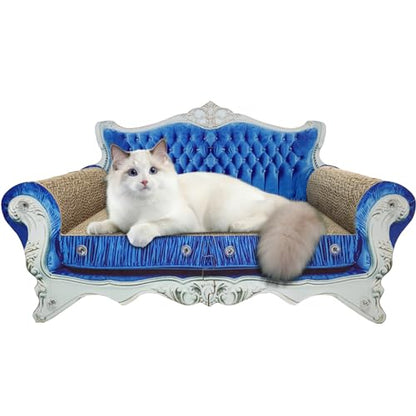 Luxury Cardboard Cat Scratcher Sofa Bed, Couch Shaped Cat Scratching Board, Scratch Lounge with Catnip, Scratcher for Indoor Cats Kittens Kitties - color: Blue Crown