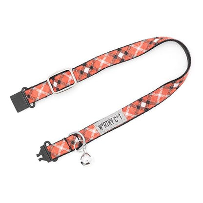 THE WORTHY DOG Patterned Bias Plaid Cat Collar with Bell, Adjustable Nylon Safety Collar, Red, One Size - color: Red-Bias Plaid