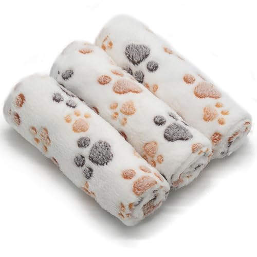 1 Pack 3 Puppy Dog Blankets Super Soft Warm Sleep Mat Fluffy Premium Fleece Pet Blanket Flannel Throw for Dog Puppy Cat - White Paw Print Medium(29"x20") - color: White-paw(pack of 3), size: Medium(29"x20")