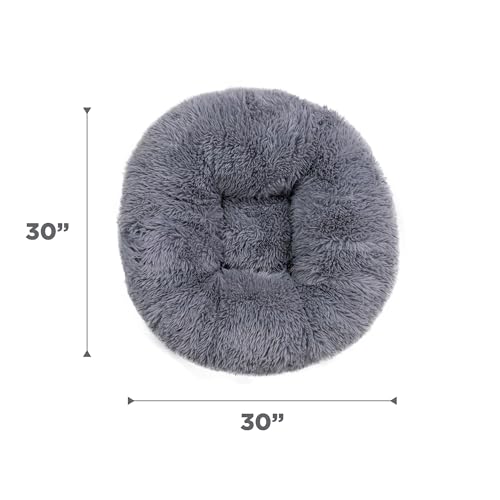 Best Friends by Sheri Ultra Calming Pouf Bed, Orthopedic Round Dog Bed for Joint Support, Faux Fur, Washable Cover, Tan, Medium, 30"x30" - color: Gray, style: Medium