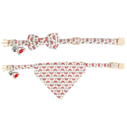 Cat Collar Breakaway with Cute Bow Tie Bandana and Bell Crab Accessories for Kitty Adjustable Safety - color: crab