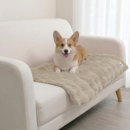 Paw Inspired Waterproof Dog Blanket, Soft Faux Fur Throw with Fur-Resistant Fleece, Washable Pet Blanket, Waterproof Protection for Couch, Bed, Furniture, Crate, Car (40x30, Tan) - color: Tan, size: 40x30"