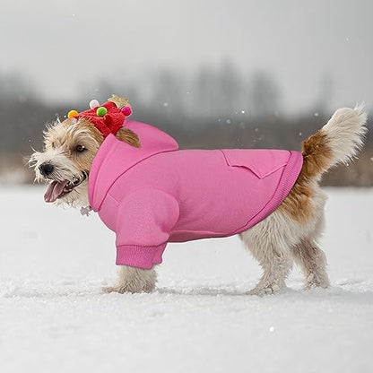 Dog Sweaters for Small Dogs Dog Hoodie Pet Sweater Solid Soft Brushed Fleece Pet Clothes Hoodie Sweatshirt with Pocket(Pink-S) - color: Pink, size: Small