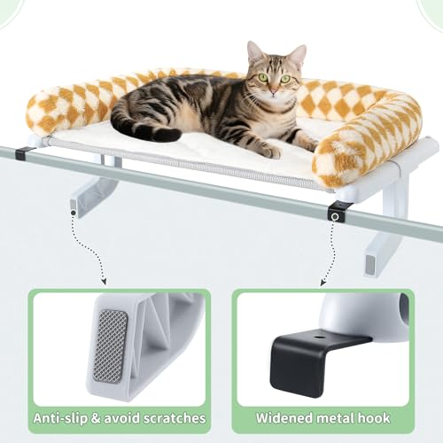 Cat Window Perch Hammock Sturdy Windowsill Bed Seat for Large Cats No Drilling No Suction Adjustable Kitty Shelf with Washable Cover Easy Assembly Holds up to 40 lbs 22.05 * 15 in (Brown, S) - color: Brown, size: 22.05x15in