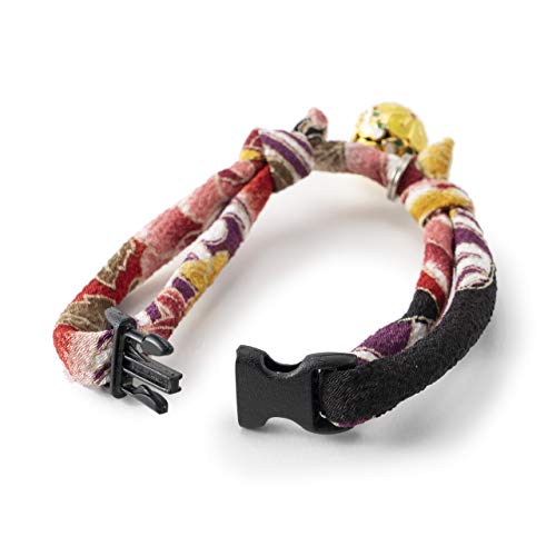 Chirimen Plum Blossom Cat Collar (Red) with Bell Safety Breakaway Soft Lightweight for Cats Kitty Kitten Japanese Stylish Pattern, No.1 Seller in Japan - color: Red
