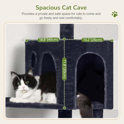 Globlazer Cat Tree Tower with Scratching Post for Indoor Cats, 53inch Tall Plush Multi-Level Cat Climbing Tower Condo House with Large Hammock, Spacious Cat Condo, Big Padded Top Perch, F53, Dark Gray - color: Dark Gray