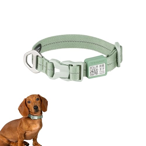 All-Weather Dog Collar Reflective Adjustable Soft Nylon QR Code Anti-Lost Collar Breathable with Quick-Release Buckle Patent Alloy Ring for Small Medium Large Dog (Light-Olive, S) - color: Light-Olive, size: S