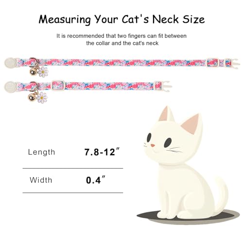 2 Pack Floral Cat Collars - Spring Summer Wildflower Breakaway Safety Cat Collars, Adjustable Soft Boy Girl Kitten Collar for Small Dogs Puppy, Cute Pet Collar with Bell & Pendant - color: Floral