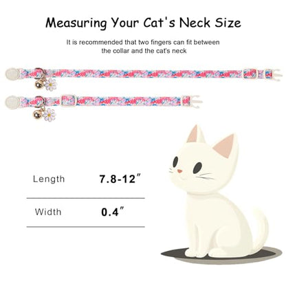 2 Pack Floral Cat Collars - Spring Summer Wildflower Breakaway Safety Cat Collars, Adjustable Soft Boy Girl Kitten Collar for Small Dogs Puppy, Cute Pet Collar with Bell & Pendant - color: Floral