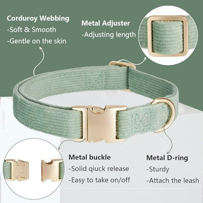 Cotton Fibric Dog Collar with High Grade Metal Buckle, for Small Dogs(Light Green,Small:10-15") - color: Lt Green, size: Small